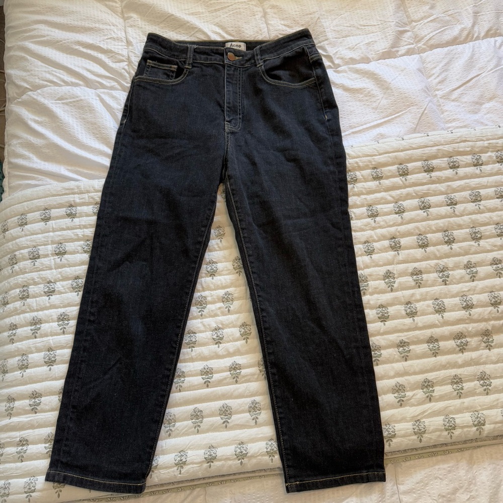 Acne Studios Women's High Rise Straight Leg Jeans Dark Wash Black - Size 38